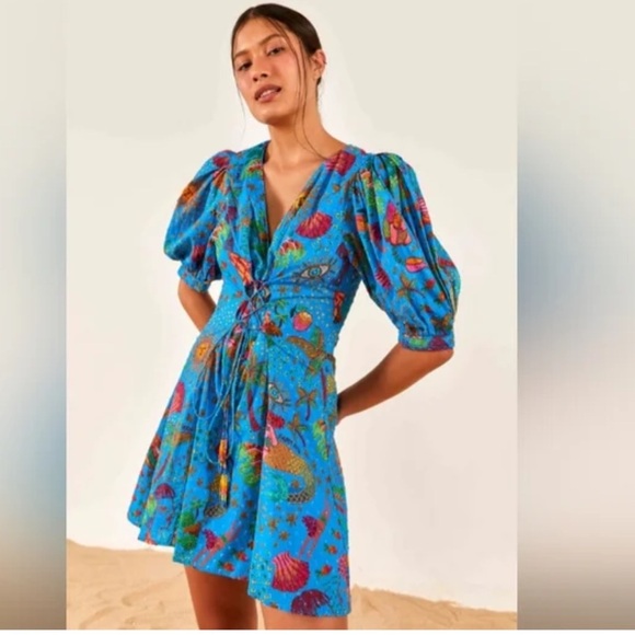 Farm Rio / Ocean Stories Mini Dress / Boho Floral Mini Dress XS - Picture 2 of 8